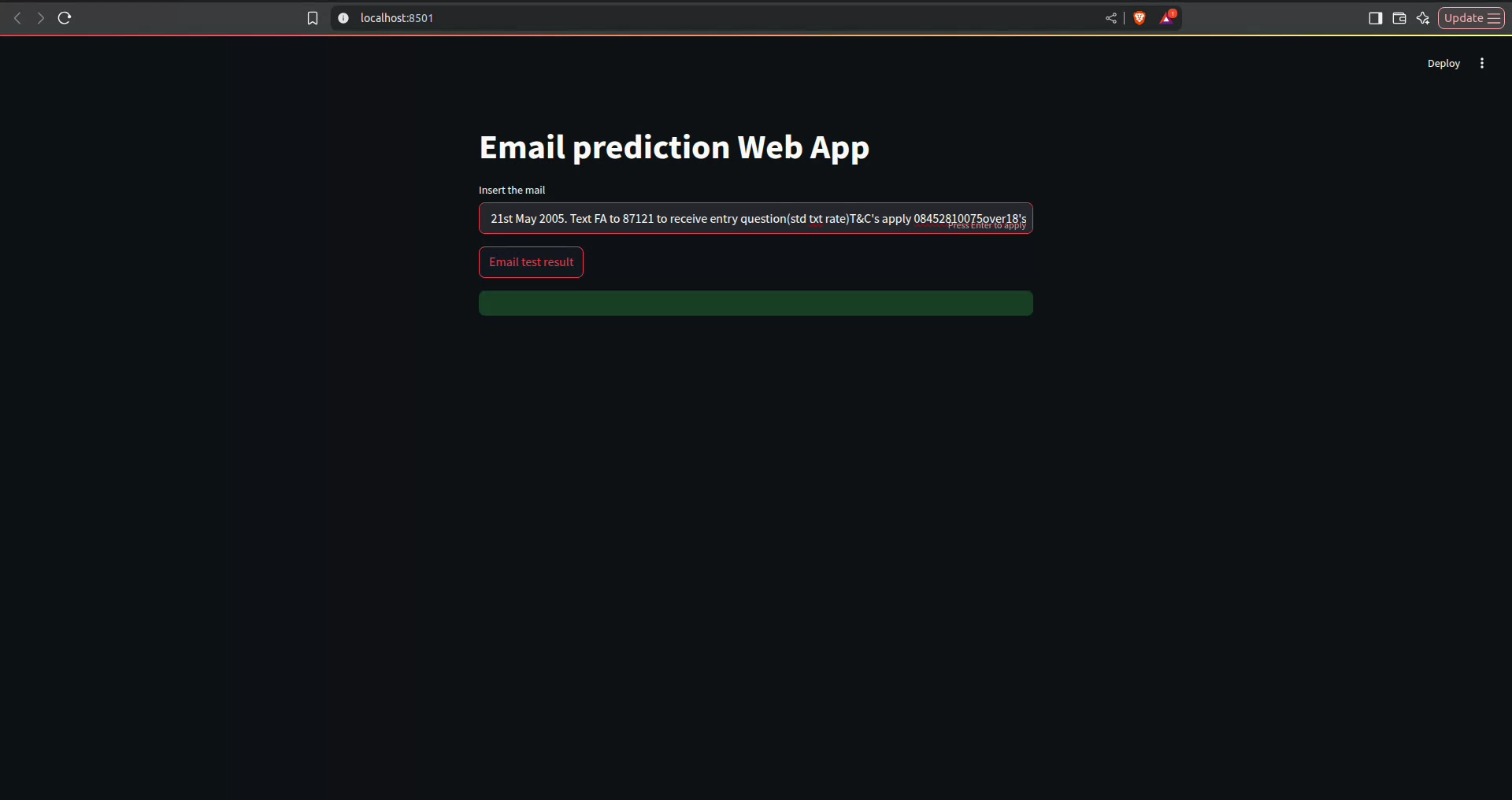 Spam Email Classifier Screenshot